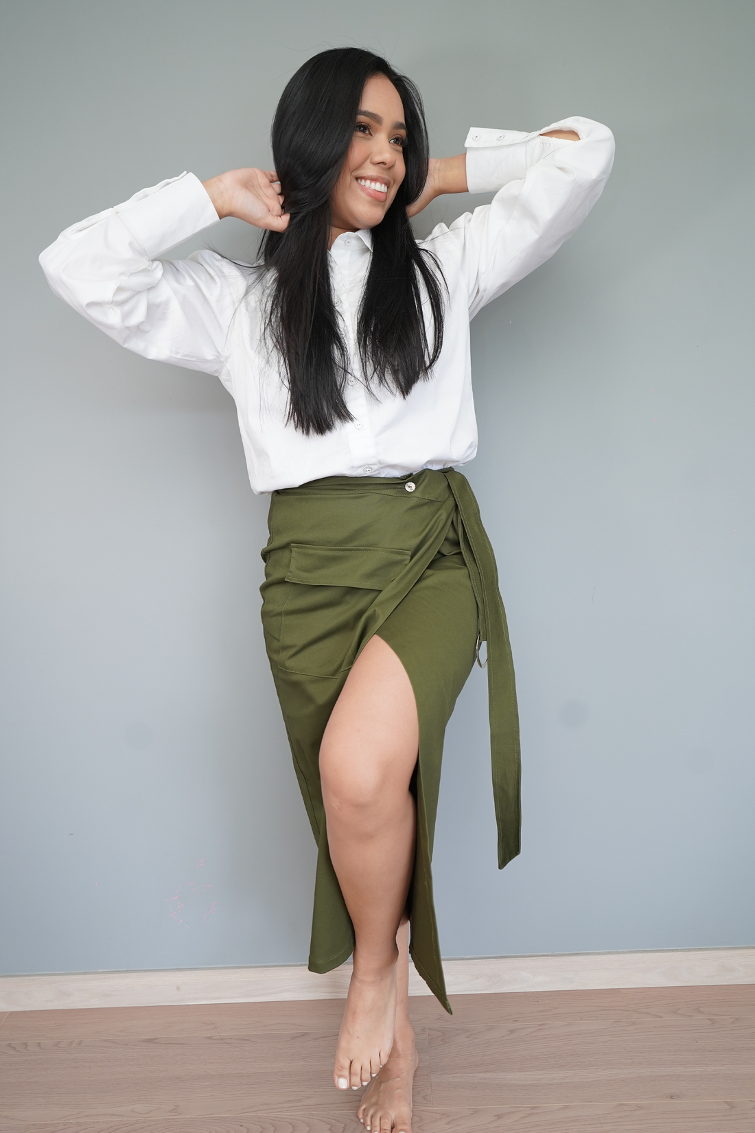 FALDA MIDI VERDE MILITAR